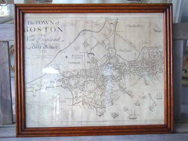 A fine "Map of the Town of Boston in New England" by John Bonner in 1722 and reproduced and published by George Smith in 1835. — image 2